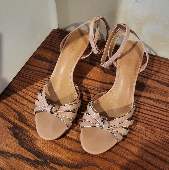 COACH meg Ankle Strap Sandals size 10 calf/ land snake Beechwood Q8935 - Picture 1 of 7